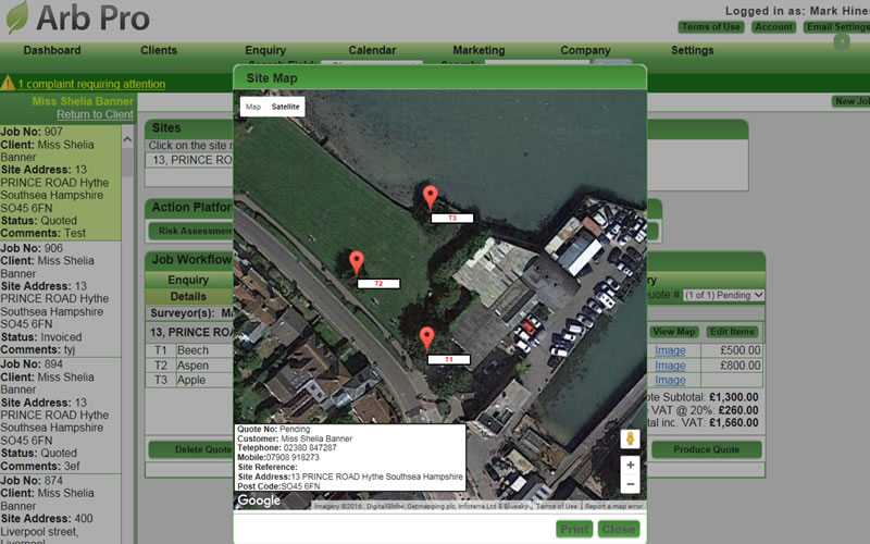 Arb Office mapping trees screen